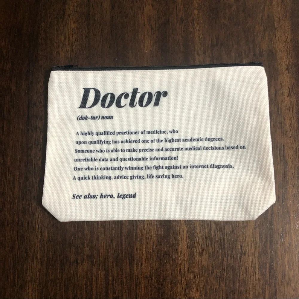 Cosmetic bag dedicated to Doctors beige. 9-3/4” L X 7” H